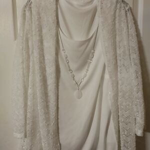 Elegant White Lace Cardigan with Necklace